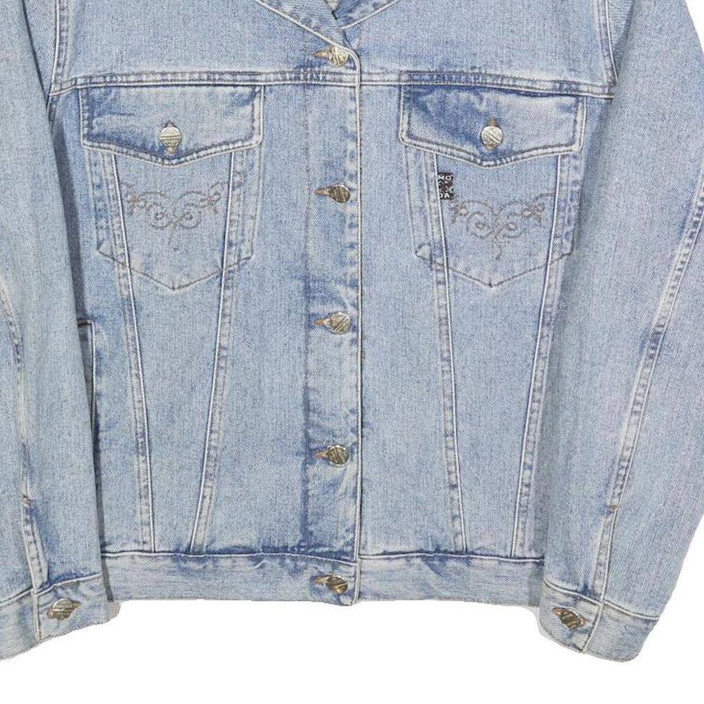 Womens Blue Light Wash Cotton Denim Button Jacket M Plain Casual Classic Fit