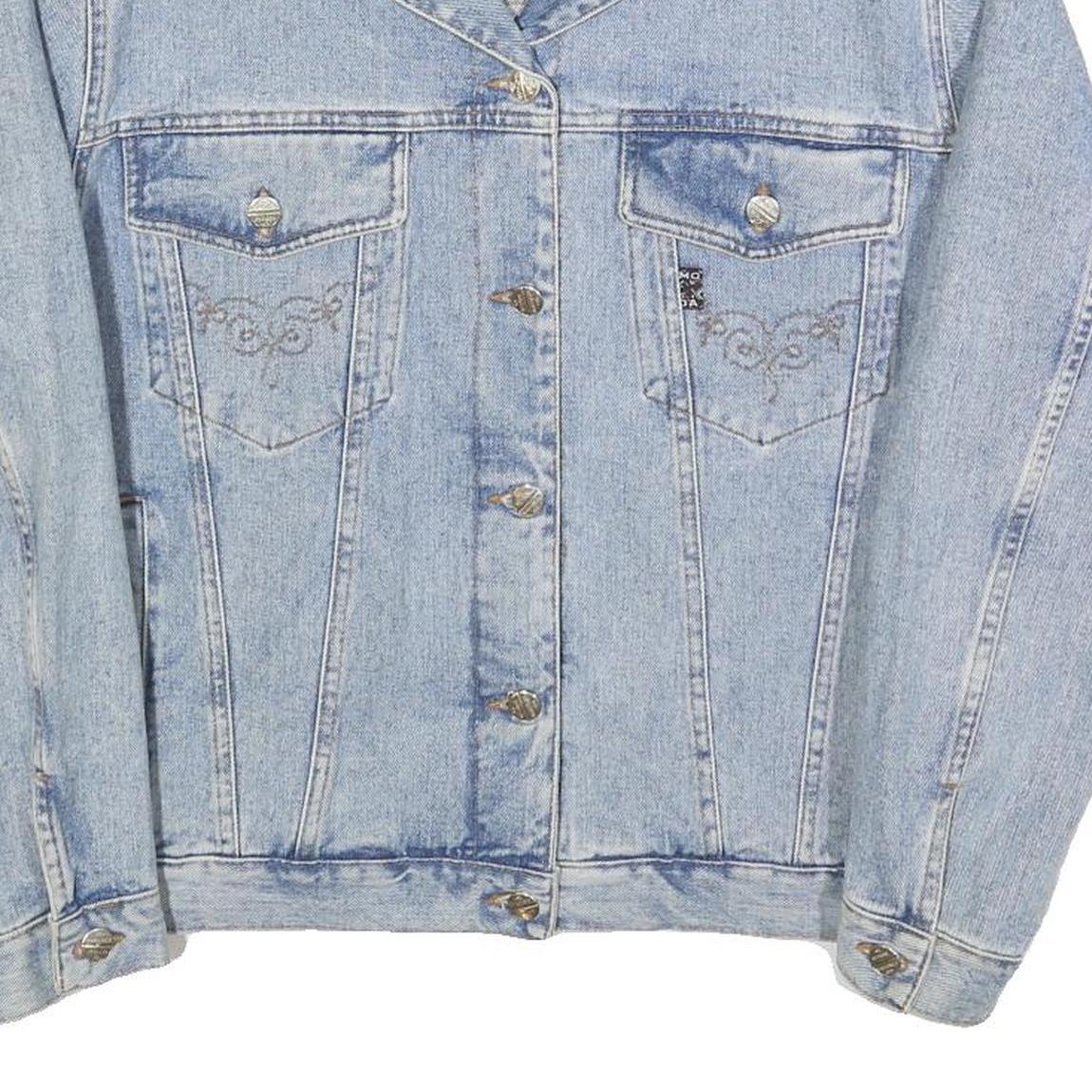 Womens Blue Light Wash Cotton Denim Button Jacket M Plain Casual Classic Fit