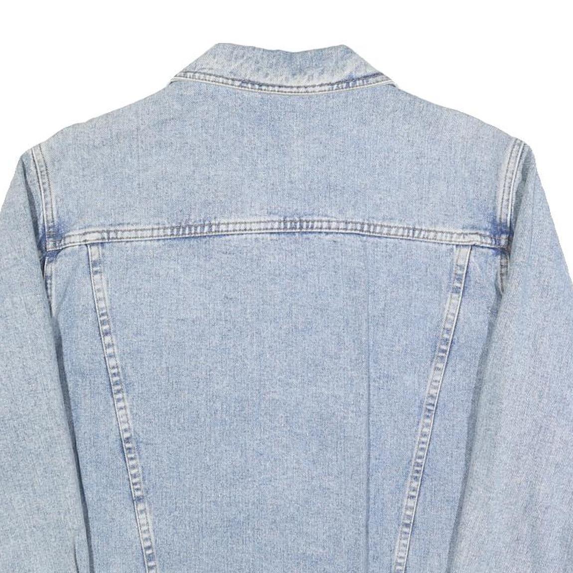 Womens Blue Light Wash Cotton Denim Button Jacket M Plain Casual Classic Fit