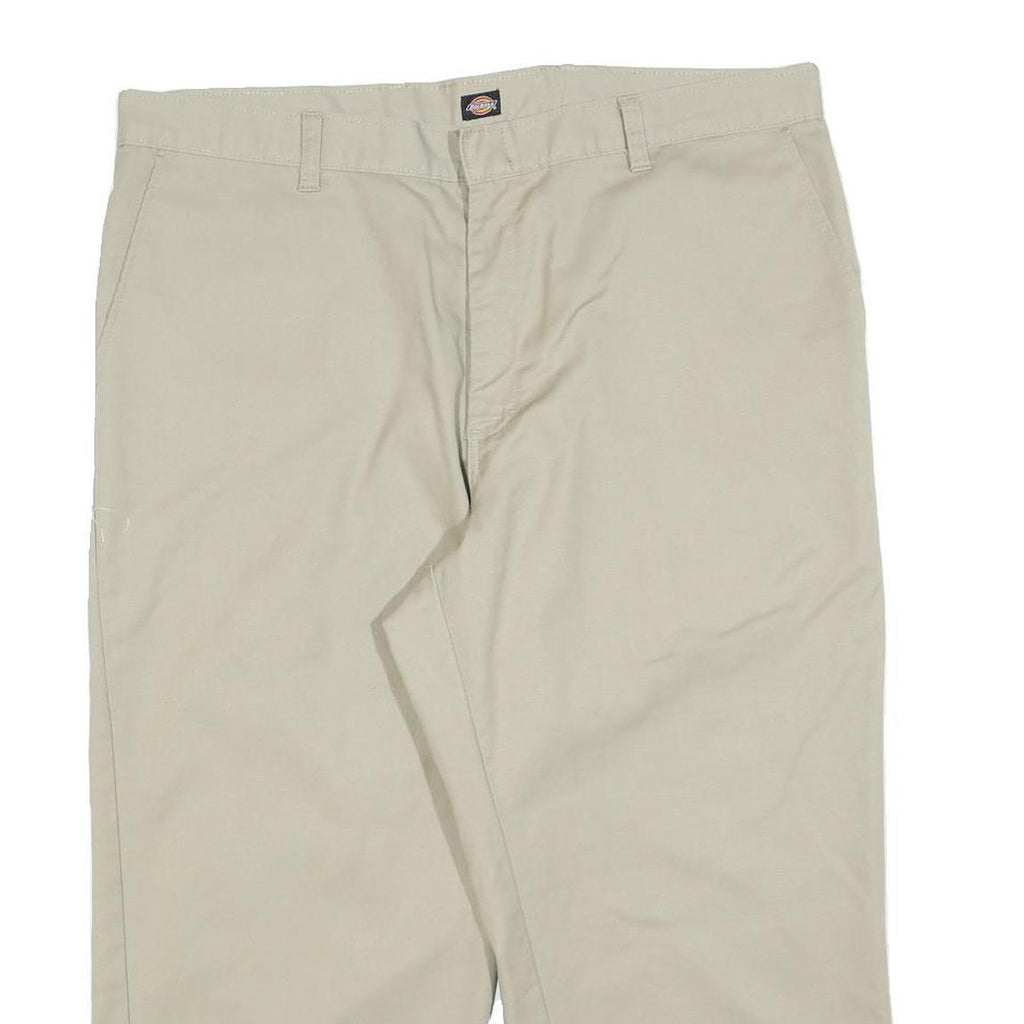 DICKIES Mens Regular Fit Beige Cotton Blend Trousers W38 L34 Classic Zip