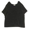 INITIATIVES Womens Black Metallic Sparkle Short Sleeve Round Neck Top L Evening