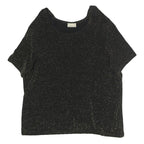 INITIATIVES Womens Black Metallic Sparkle Short Sleeve Round Neck Top L Evening