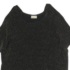 INITIATIVES Womens Black Metallic Sparkle Short Sleeve Round Neck Top L Evening
