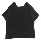 INITIATIVES Womens Black Metallic Sparkle Short Sleeve Round Neck Top L Evening