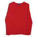 TOMMY HILFIGER Womens Red Plain Jumper V-Neck Basic Knit Size S Elegant Cotton