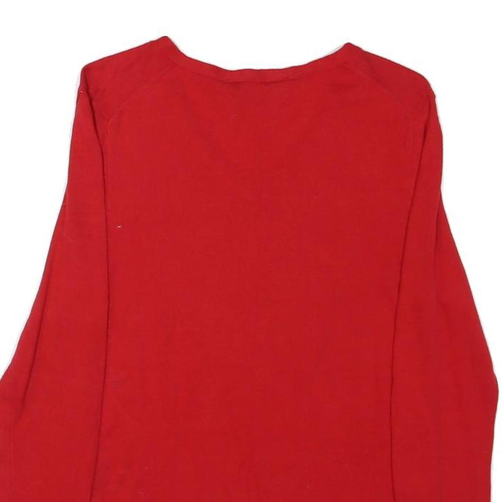 TOMMY HILFIGER Womens Red Plain Jumper V-Neck Basic Knit Size S Elegant Cotton