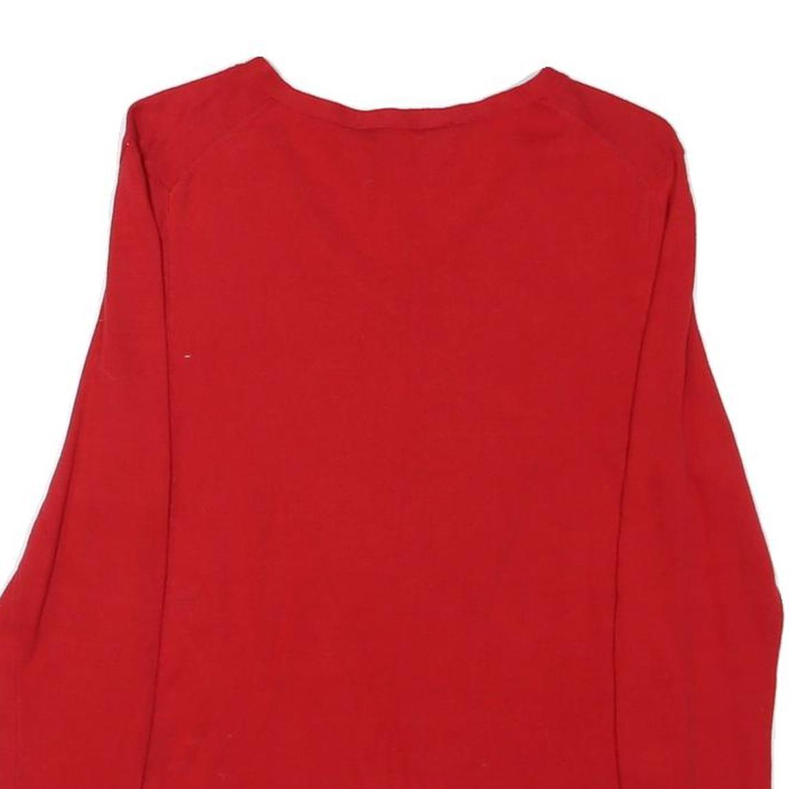 TOMMY HILFIGER Womens Red Plain Jumper V-Neck Basic Knit Size S Elegant Cotton