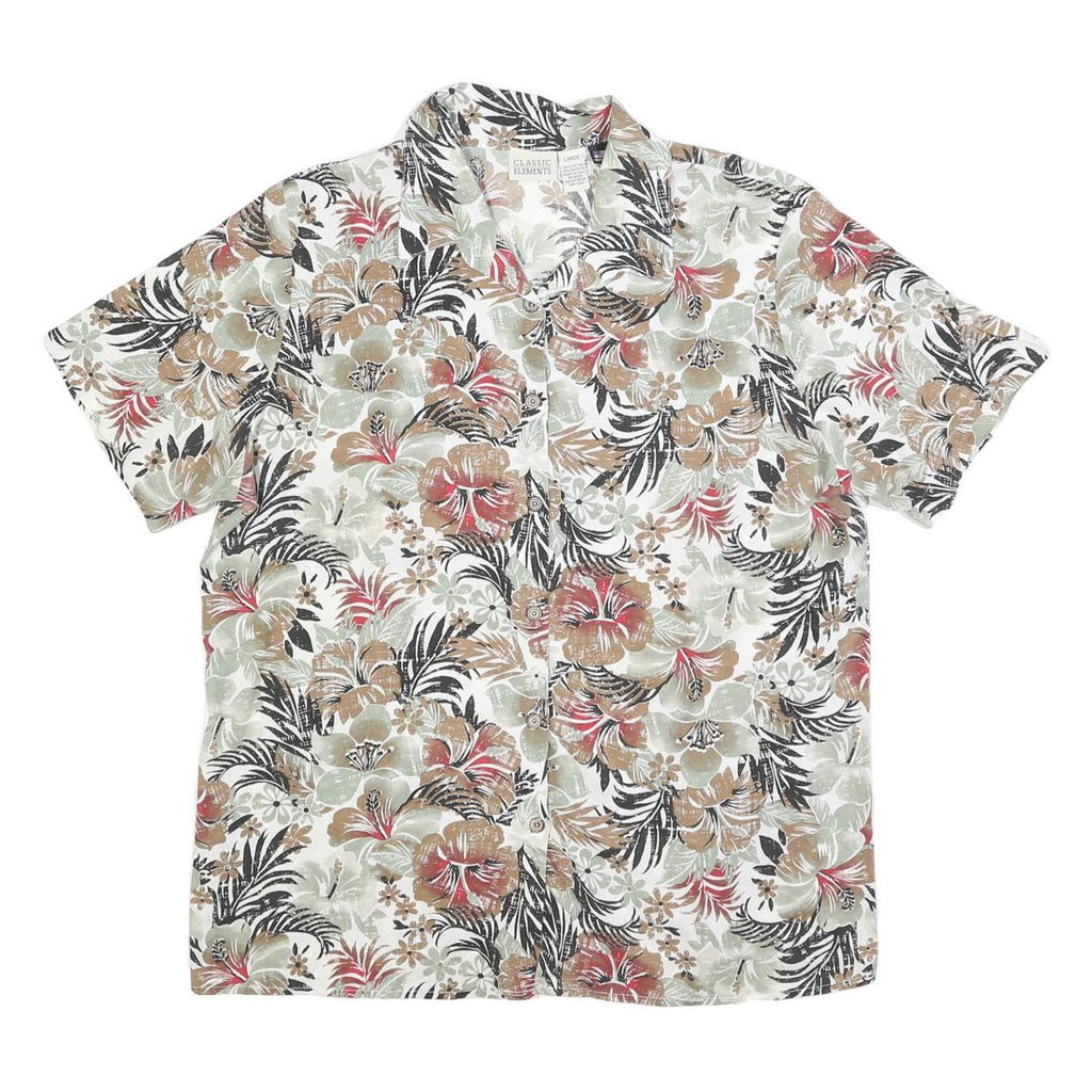 CLASSIC ELEMENTS Womens Beige & Brown Floral Printed Shirt Short Sleeve Button