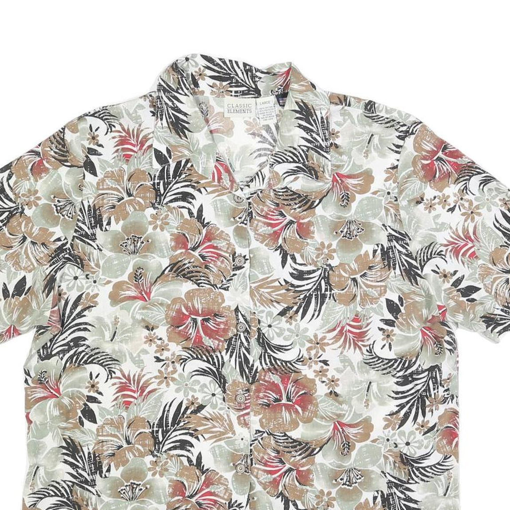 CLASSIC ELEMENTS Womens Beige & Brown Floral Printed Shirt Short Sleeve Button