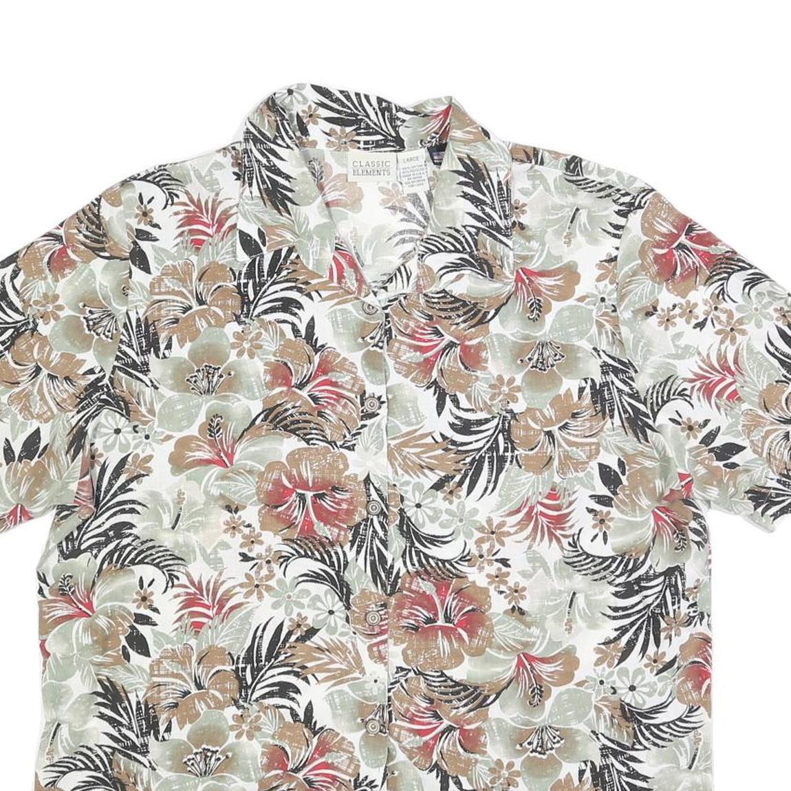 CLASSIC ELEMENTS Womens Beige & Brown Floral Printed Shirt Short Sleeve Button