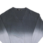 RELIGION Womens Blue Ombre Plain V-Neck Basic Knit Jumper L Cotton Pullover