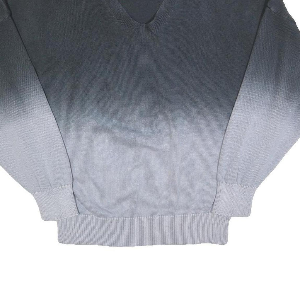 RELIGION Womens Blue Ombre Plain V-Neck Basic Knit Jumper L Cotton Pullover