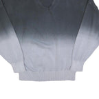 RELIGION Womens Blue Ombre Plain V-Neck Basic Knit Jumper L Cotton Pullover