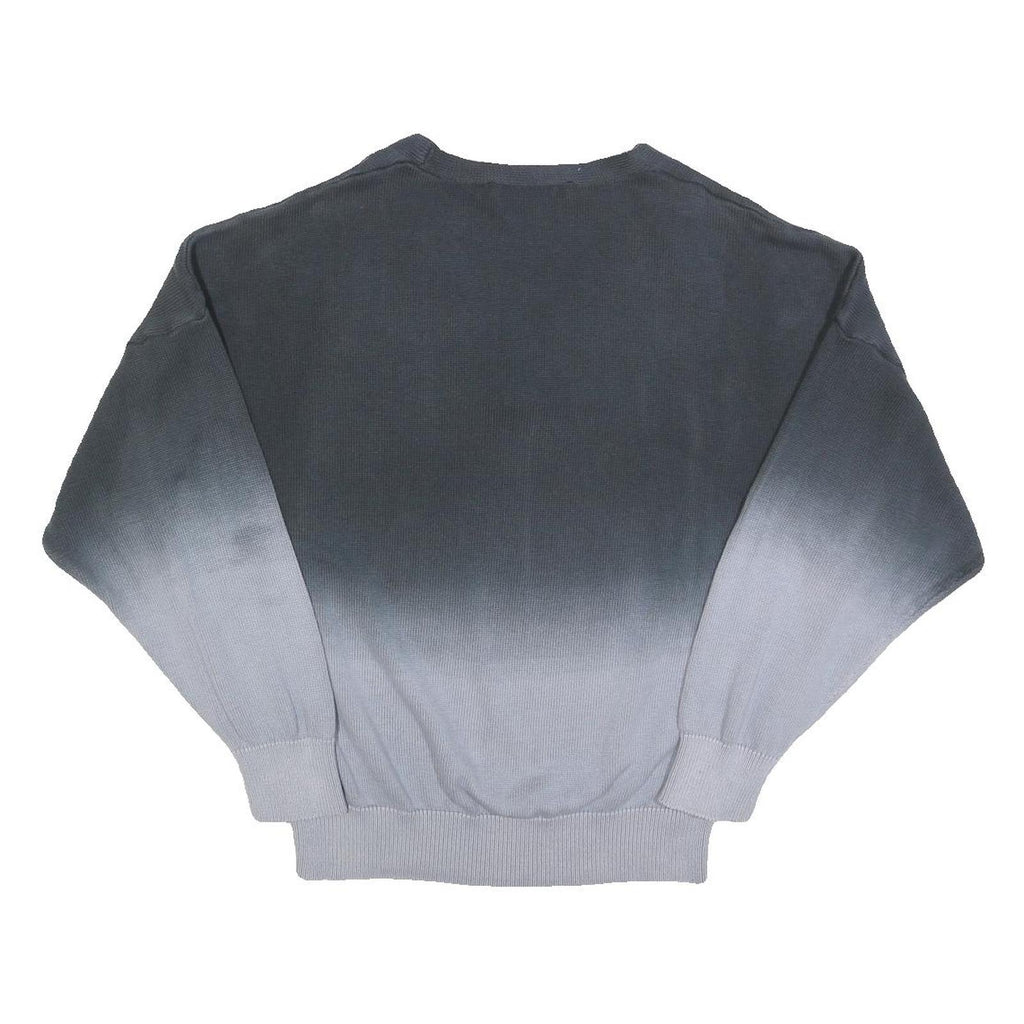 RELIGION Womens Blue Ombre Plain V-Neck Basic Knit Jumper L Cotton Pullover