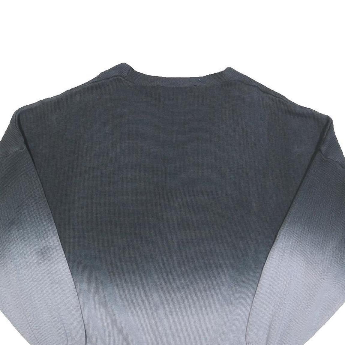 RELIGION Womens Blue Ombre Plain V-Neck Basic Knit Jumper L Cotton Pullover