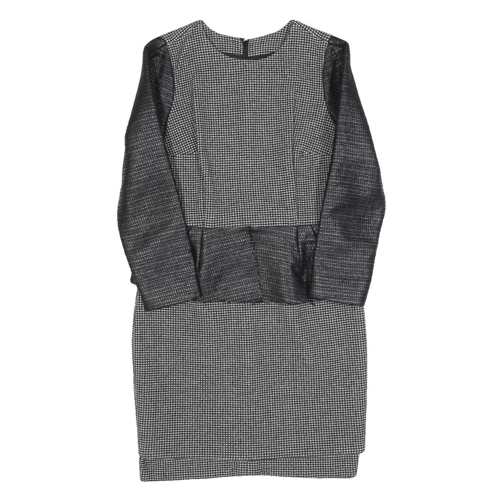 ELLERY Womens Black Grey Wool Sheath Dress Long Sleeve UK 10 Peplum Detail