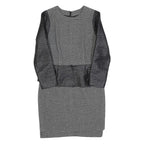 ELLERY Womens Black Grey Wool Sheath Dress Long Sleeve UK 10 Peplum Detail