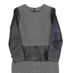 ELLERY Womens Black Grey Wool Sheath Dress Long Sleeve UK 10 Peplum Detail