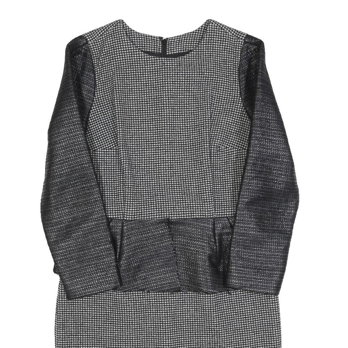 ELLERY Womens Black Grey Wool Sheath Dress Long Sleeve UK 10 Peplum Detail