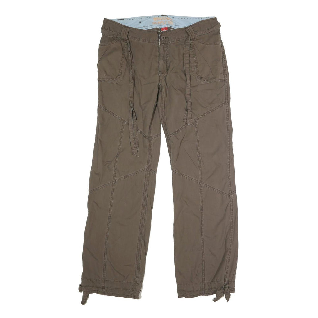 Womens Cotton Blend Khaki Regular Fit Straight Leg Trousers W34 L32 Casual Wear