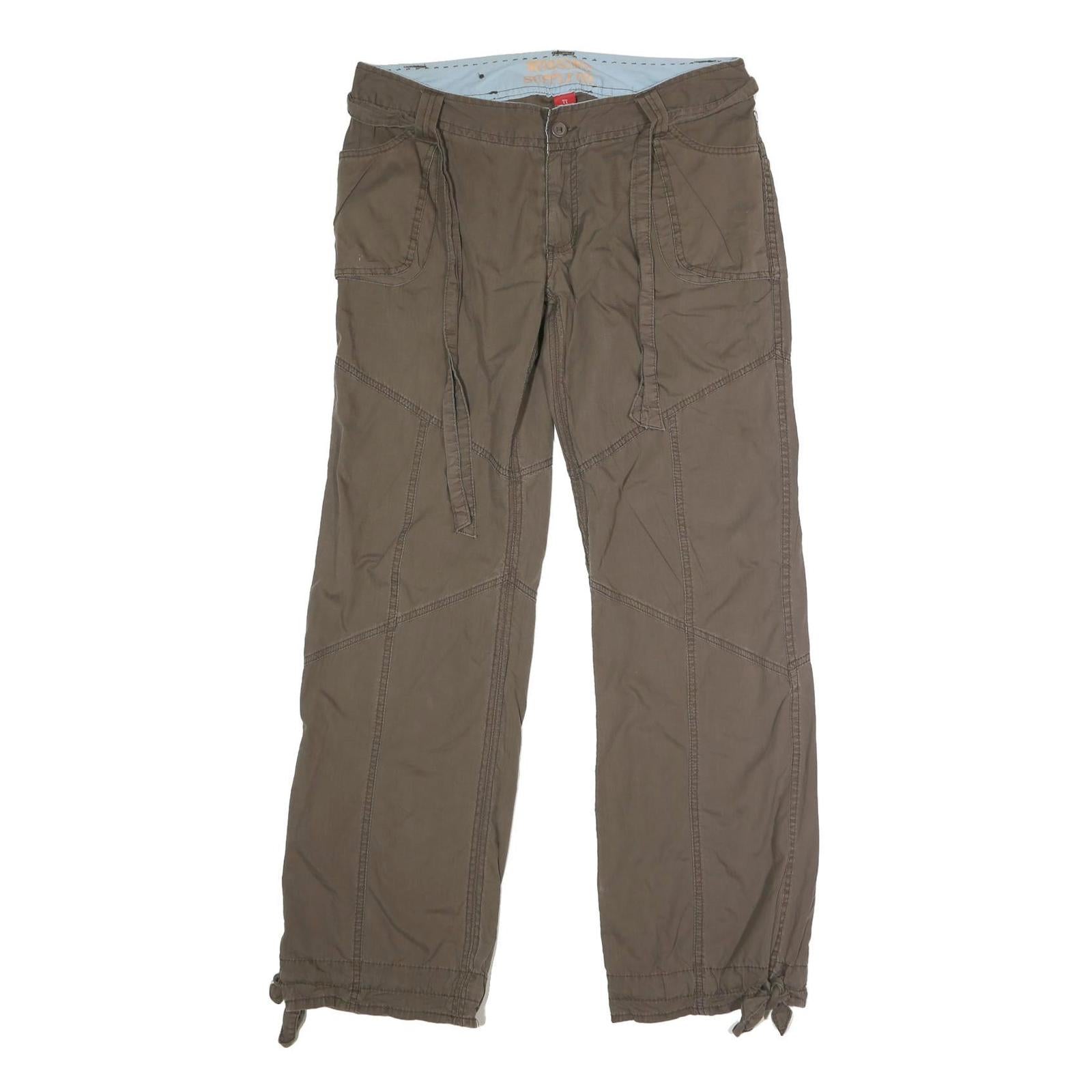 Womens Cotton Blend Khaki Regular Fit Straight Leg Trousers W34 L32 Casual Wear