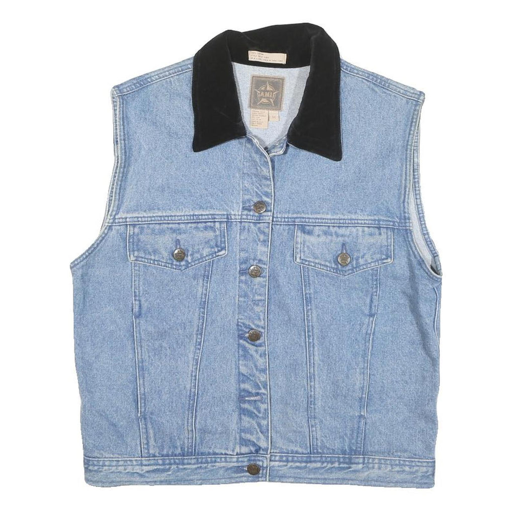 AMI Womens Blue Denim Jacket M Cotton Blend Button Closure Sleeveless Classic