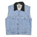 AMI Womens Blue Denim Jacket M Cotton Blend Button Closure Sleeveless Classic