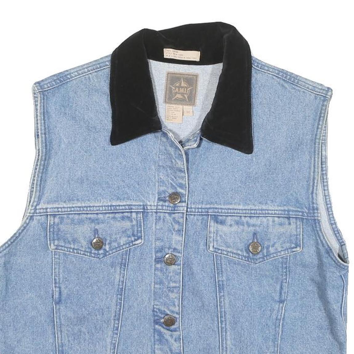AMI Womens Blue Denim Jacket M Cotton Blend Button Closure Sleeveless Classic