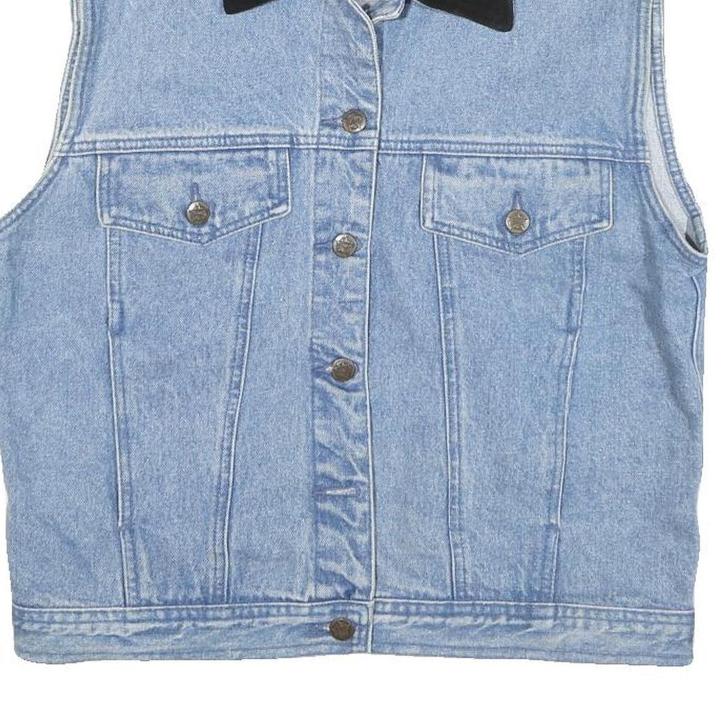 AMI Womens Blue Denim Jacket M Cotton Blend Button Closure Sleeveless Classic