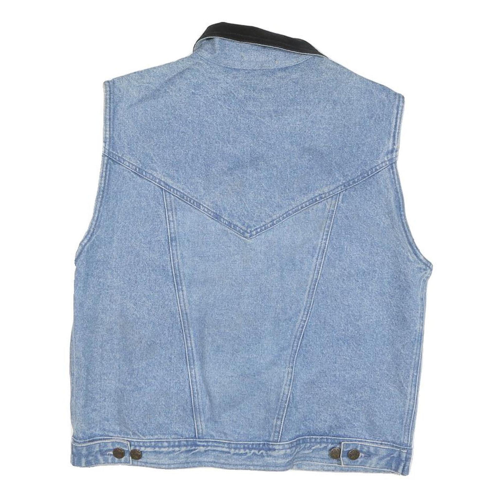 AMI Womens Blue Denim Jacket M Cotton Blend Button Closure Sleeveless Classic
