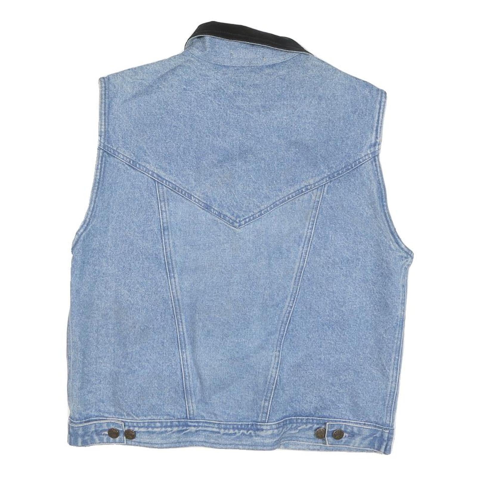 AMI Womens Blue Denim Jacket M Cotton Blend Button Closure Sleeveless Classic