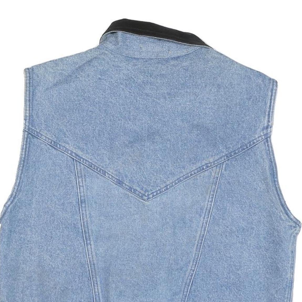 AMI Womens Blue Denim Jacket M Cotton Blend Button Closure Sleeveless Classic