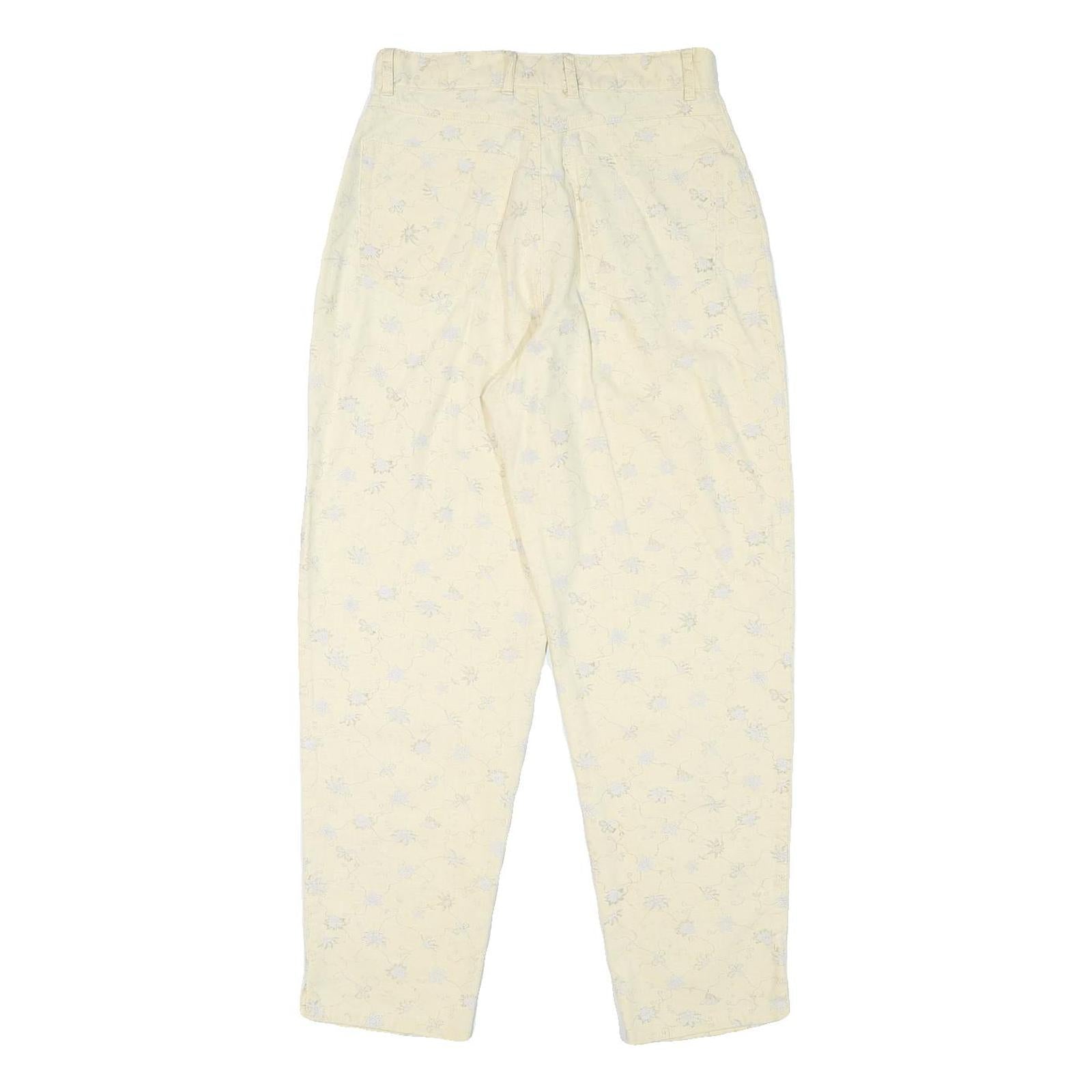 NEWPORT Womens Linen Blend Cream Relaxed Straight Trousers W27 L27 Floral Print