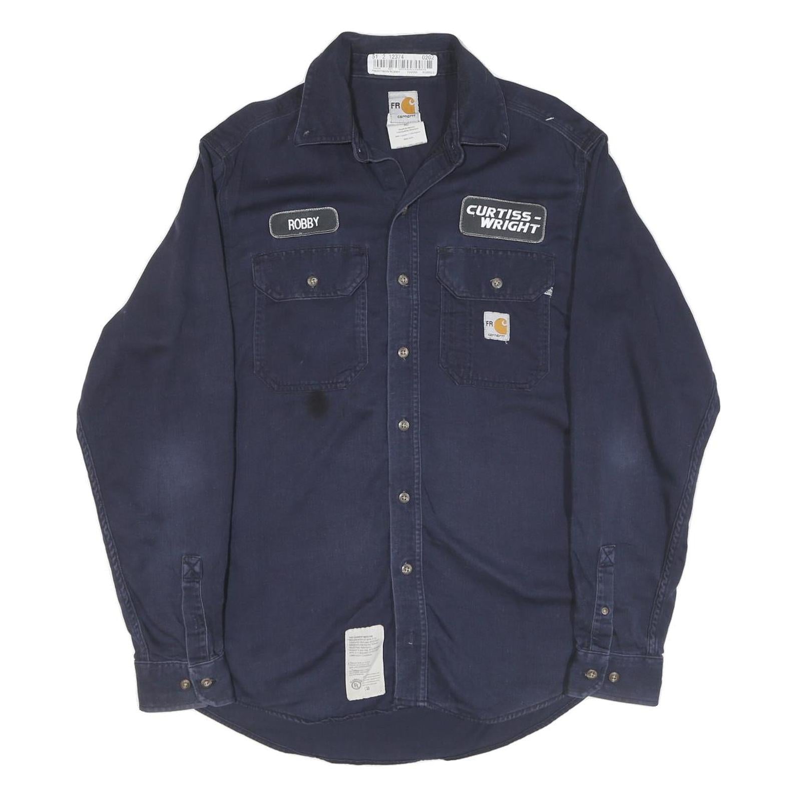 CARHARTT Mens Navy Blue Work Shirt S Cotton Long Sleeve Casual Utility