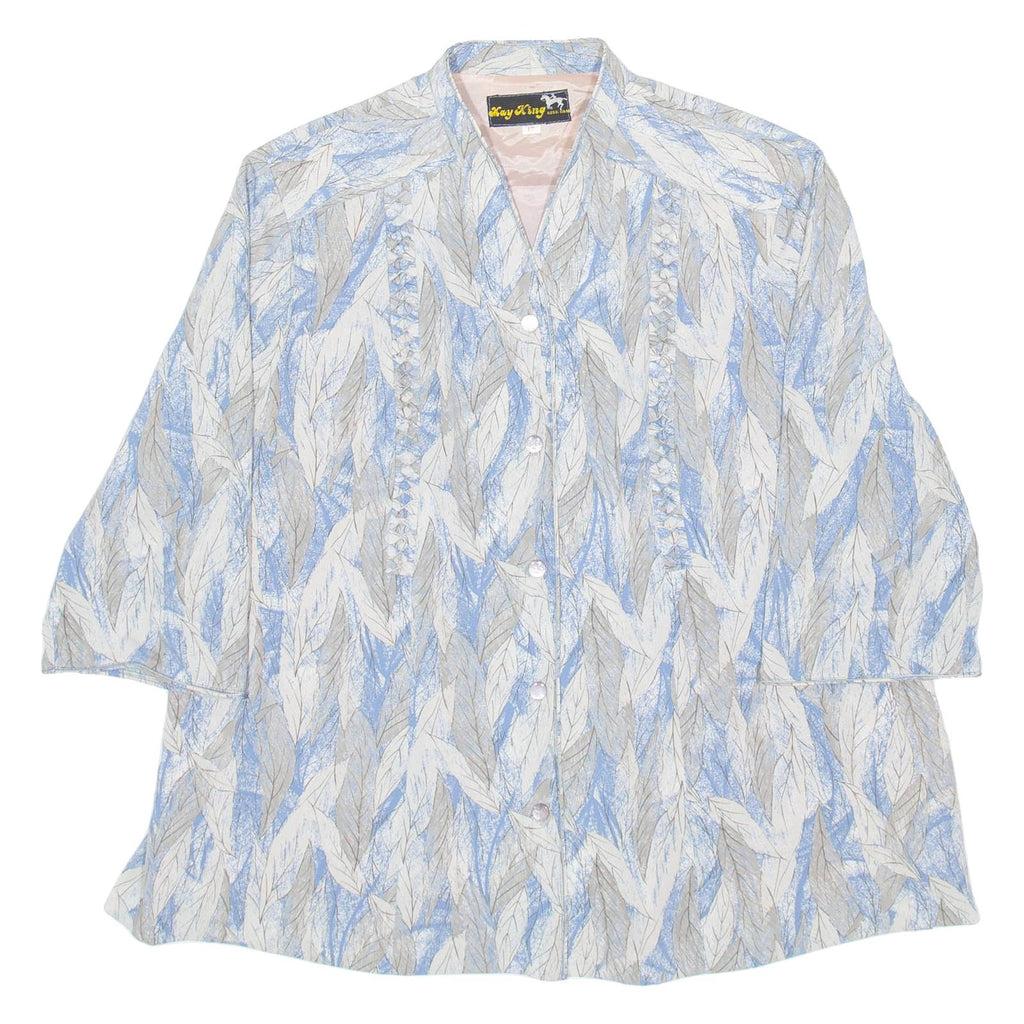 KAY KING Womens Printed Shirt Blue V-Neck 3/4 Sleeve M