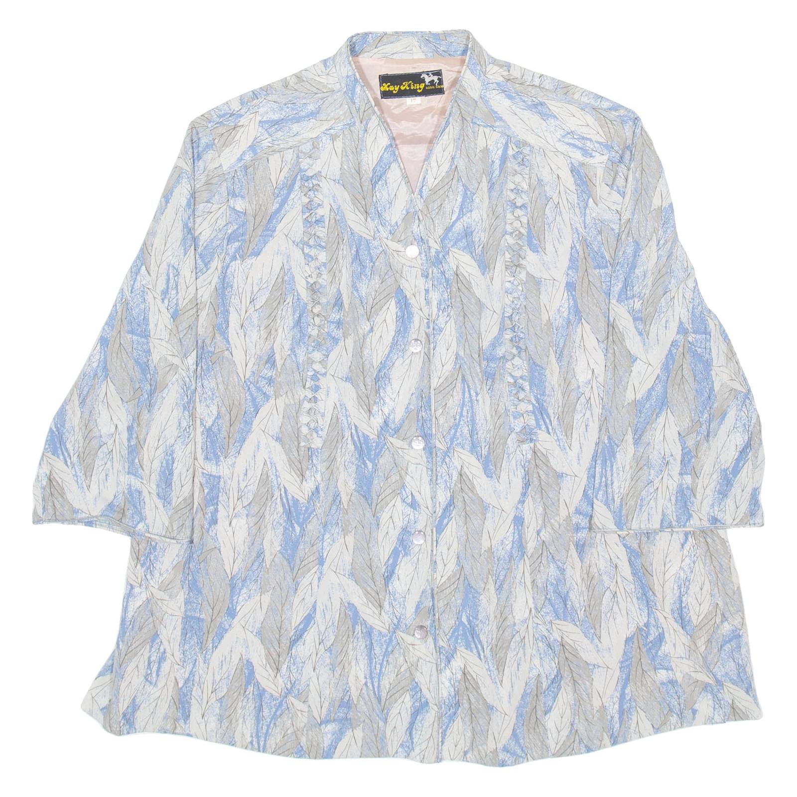 KAY KING Womens Printed Shirt Blue V-Neck 3/4 Sleeve M