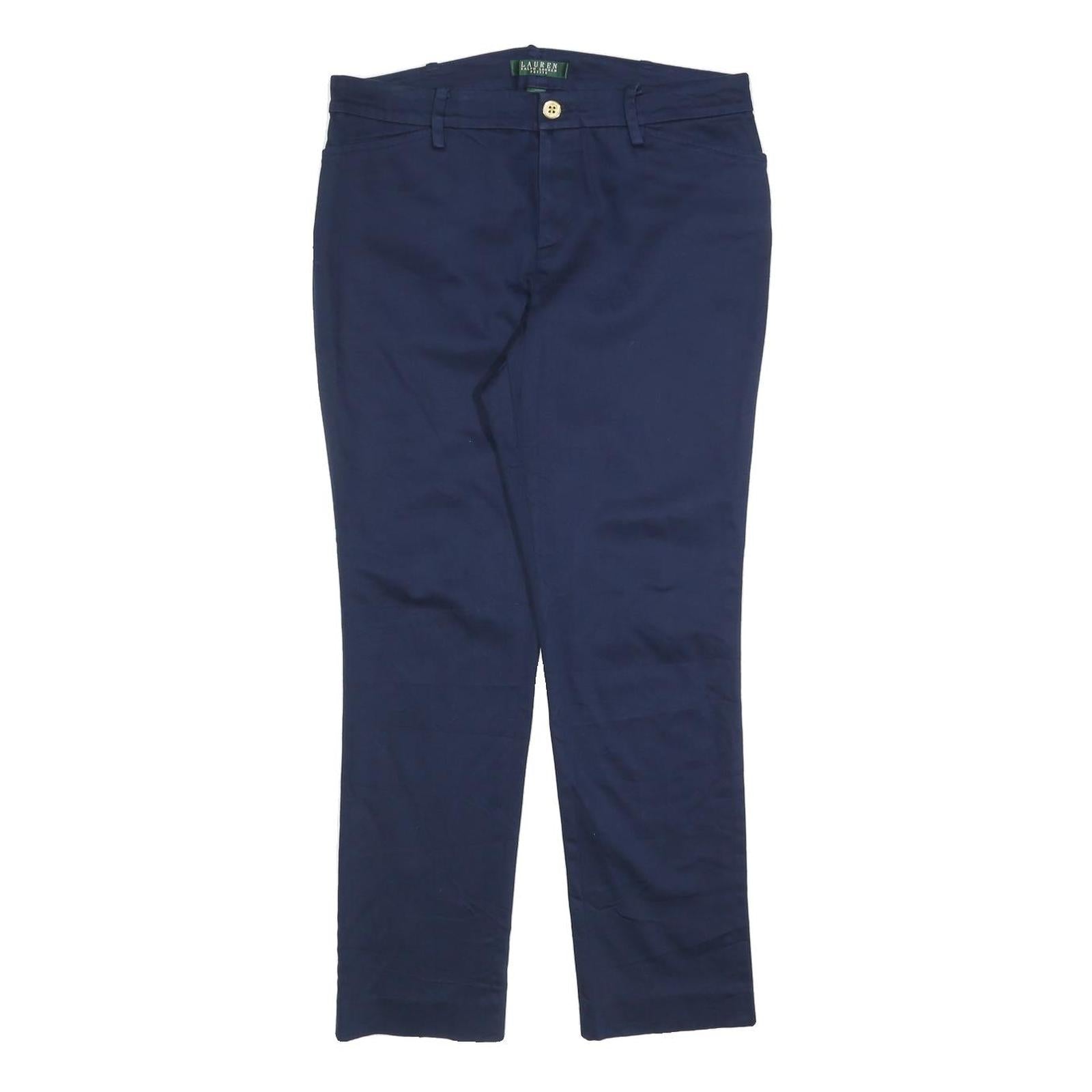 LAUREN RALPH LAUREN Womens Cotton Blend Navy Slim Tapered Trousers W30 L27