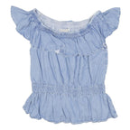 ALLSAINTS Womens Blue Ruffle Bardot Top L Cotton Blend Casual Summer