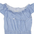 ALLSAINTS Womens Blue Ruffle Bardot Top L Cotton Blend Casual Summer