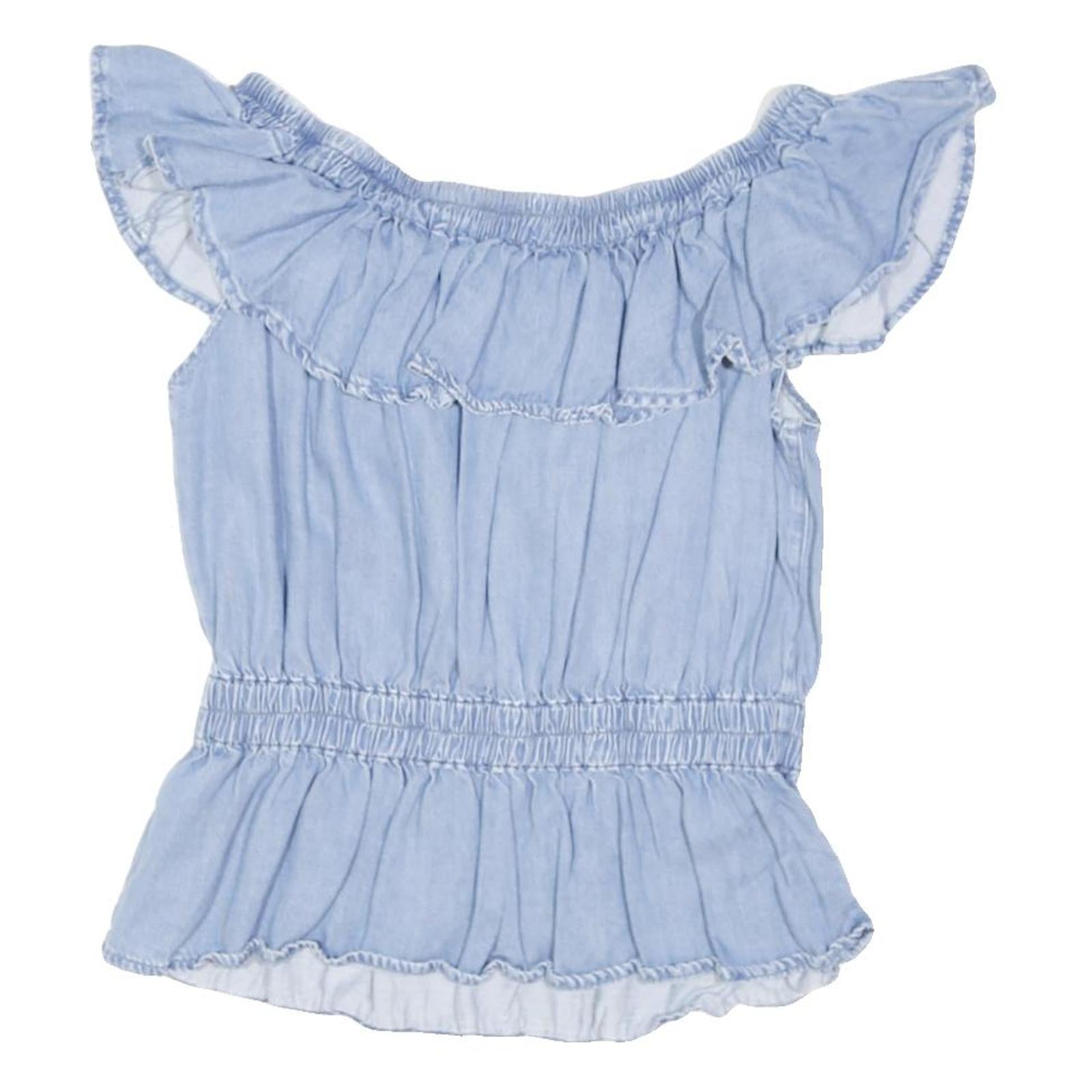 ALLSAINTS Womens Blue Ruffle Bardot Top L Cotton Blend Casual Summer