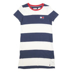 TOMMY HILFIGER Womens Blue & White Stripe Day Jersey Short Sleeve XS Dress
