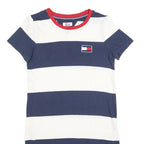 TOMMY HILFIGER Womens Blue & White Stripe Day Jersey Short Sleeve XS Dress