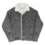 LEVI'S Trucker Mens Black Denim Jacket S Cotton Blend Sherpa Lined Button Front
