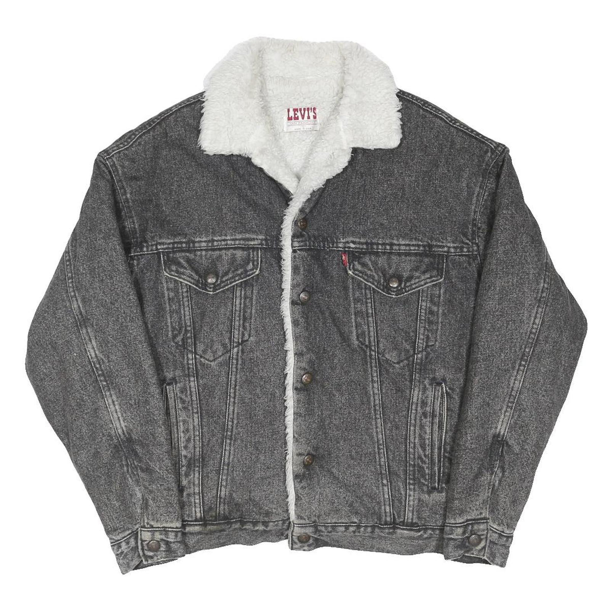 LEVI'S Trucker Mens Black Denim Jacket S Cotton Blend Sherpa Lined Button Front