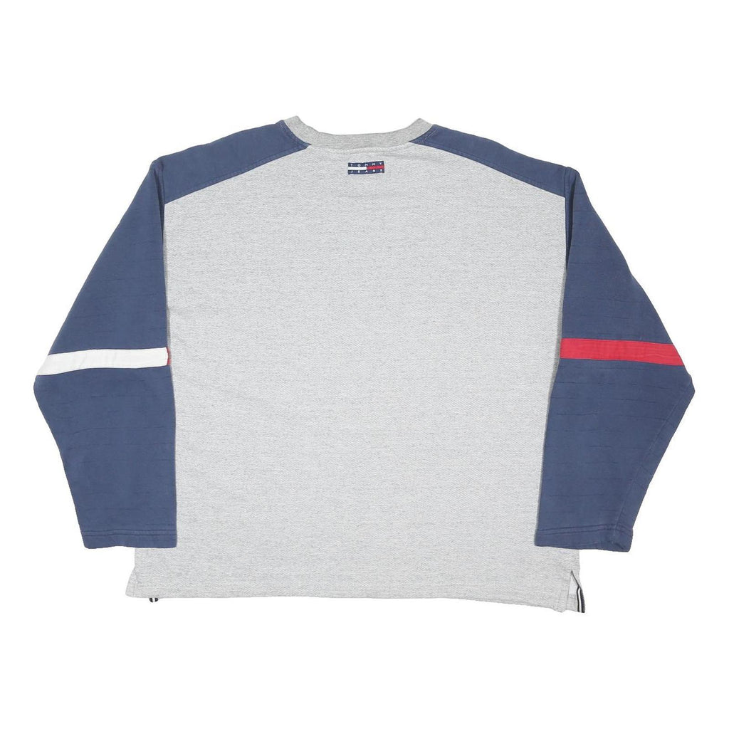 TOMMY JEANS Mens Grey & Navy Sweatshirt XL Crew Neck Cotton Blend Pullover