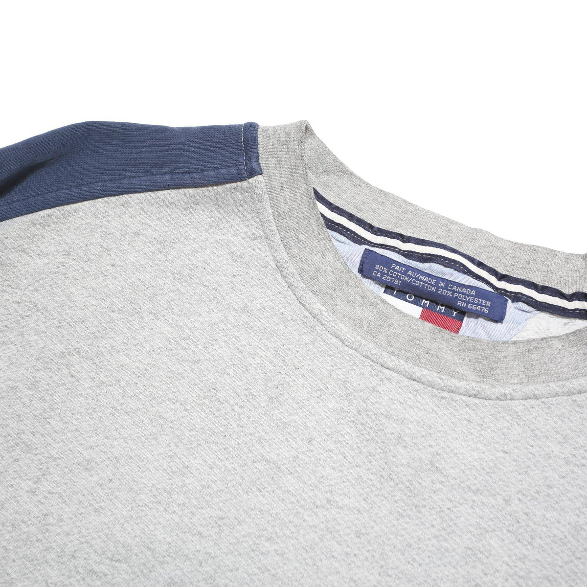 TOMMY JEANS Mens Grey & Navy Sweatshirt XL Crew Neck Cotton Blend Pullover