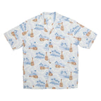 HO ALOHA Mens Hawaiian Shirt Blue Crazy Pattern M