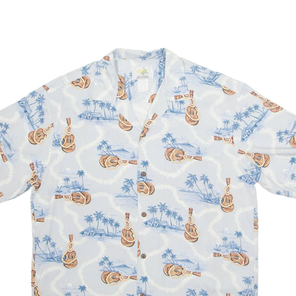 HO ALOHA Mens Hawaiian Shirt Blue Crazy Pattern M