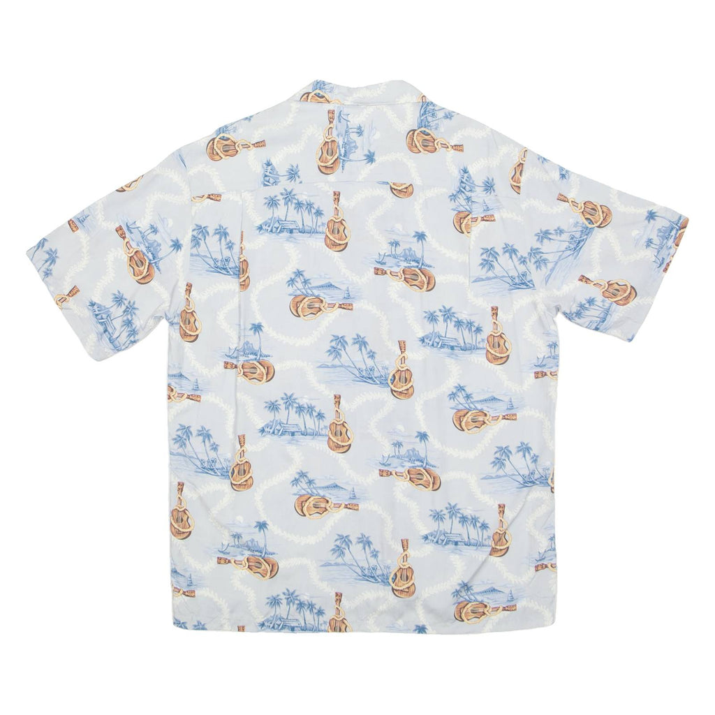HO ALOHA Mens Hawaiian Shirt Blue Crazy Pattern M
