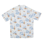 HO ALOHA Mens Hawaiian Shirt Blue Crazy Pattern M